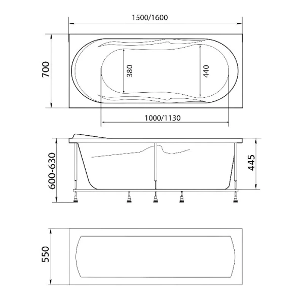 Ванна акриловая 1MarKa Vita 01вит1570кс2+, 150 x 70 см, цвет белый - фото 4