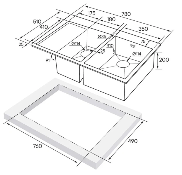 Мойка для кухни Paulmark Liga 78 см нержавеющая сталь, левосторонняя, другие - фото 5