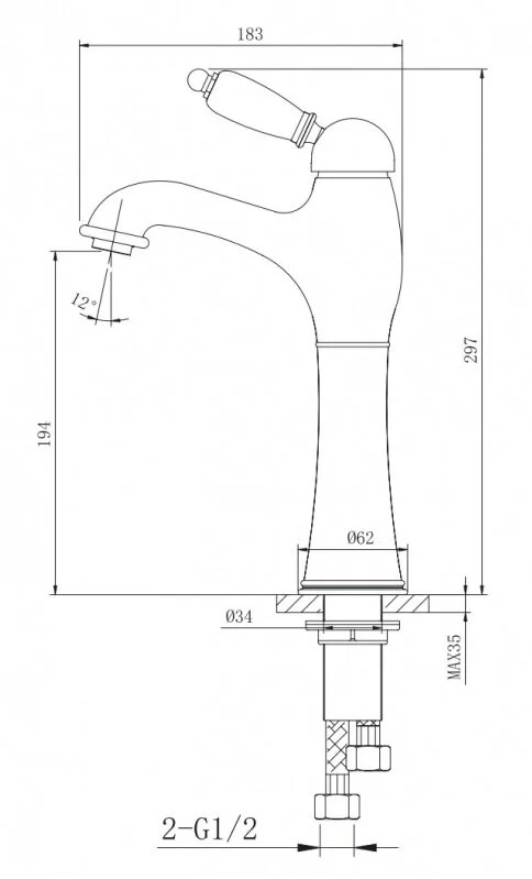 Смеситель Caprigo Fonte 12-525-vot для раковины, с донным клапаном, бронза (УК050024) - фото 2