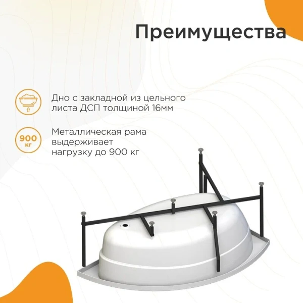 Акриловая ванна Радомир Модерна 2-78-0-1-1-214/ 2-78-0-2-1-214, 160 x 100 см, L/R, фронтальный экран, каркас в комплекте, белая index_1 - фото 10