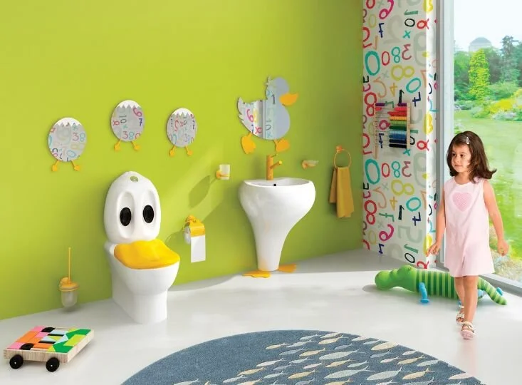 Раковина напольная Creavit Ducky 53 см белая желтые ножки - фото 4