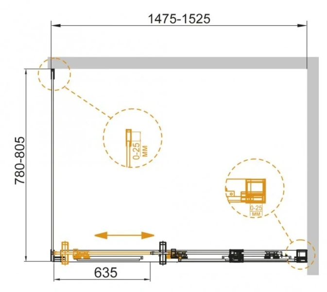 Душевой уголок Cezares Duet Soft 150х80 см прозрачное стекло, профиль хром - фото 2