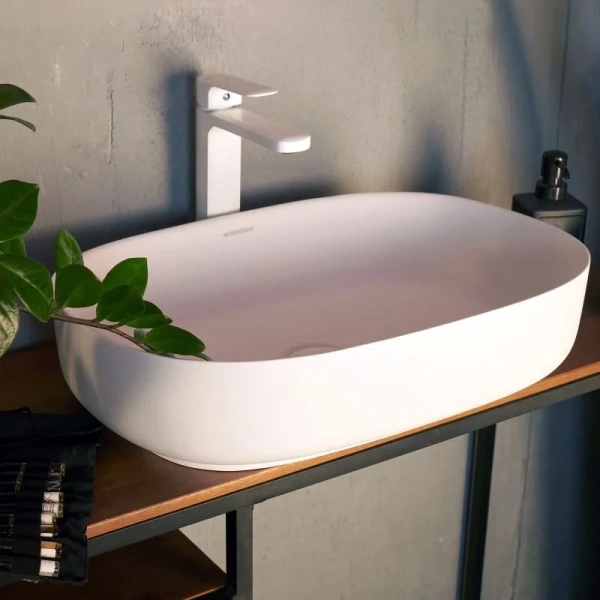 Раковина Montebianco Conca 54 см белая матовая, из камня - фото 7