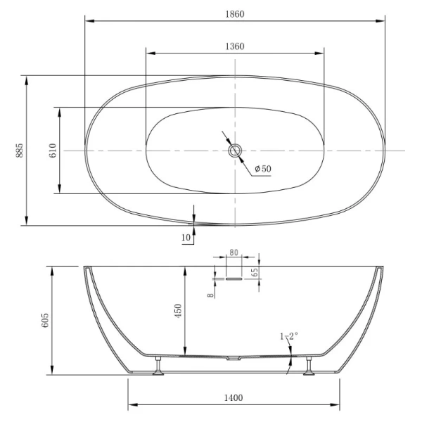 Ванна акриловая Abber AB9504, 185 x 90 см, белая - фото 2