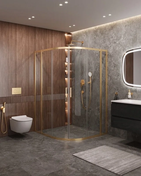 Душевой уголок Cezares Molveno 130х120 см стекло прозрачное профиль золото - фото 3
