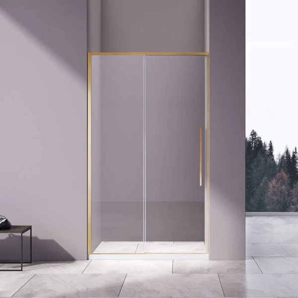 Душевая дверь в нишу Vincea Slim-N 140 см профиль золото стекло прозрачное - фото 1