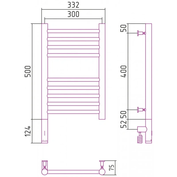 Полотенцесушитель электрический Сунержа Богема 3.0 30х50 см левый золото, современные, hi-tech - фото 2