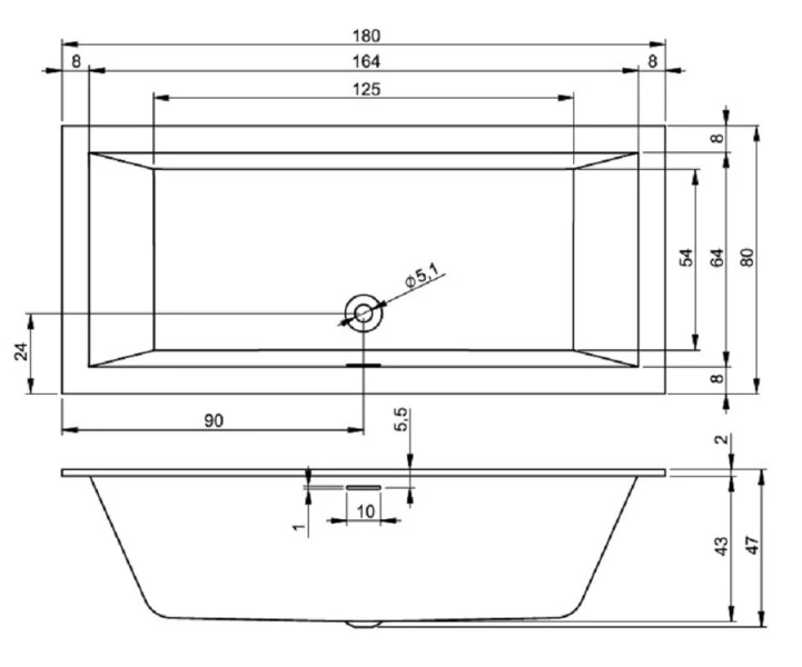 Акриловая ванна Riho Rething Cubic 180 x 80 см, заполнение через перелив, белая матовая, B106013105, прямоугольные - фото 5