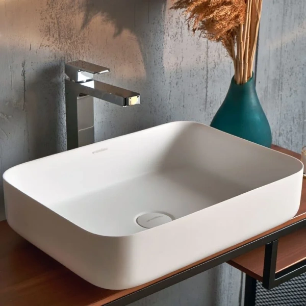Раковина Montebianco Loreto Lungo 50 см белая матовая, в форме чаши, прямоугольной формы - фото 5