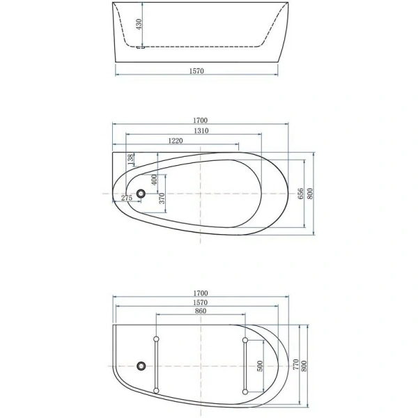 Ванна акриловая Allen Brau Priority 2, 170 х 80 см, слив-перелив в комплекте, белая матовая, 2.31002.21 - фото 2