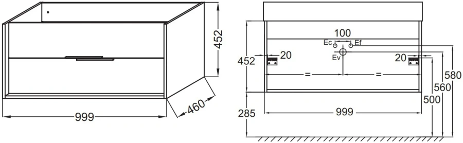 Тумба с раковиной подвесная Jacob Delafon Vivienne EB1585-N18 100 см белый меламин/черный лак сатин - фото 3