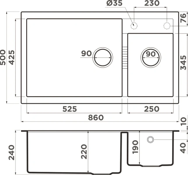 Мойка для кухни Omoikiri Tedori 86-2-LB-EV 86 см эверест, из искусственного гранита - фото 3