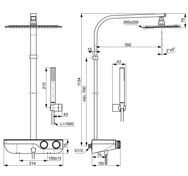 Душевая стойка Ideal Standard CeraTherm S200 с термостатом - фото 2