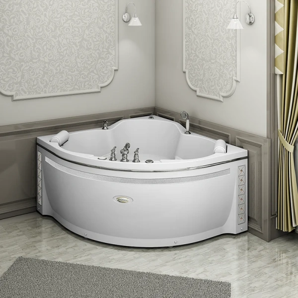 Акриловая ванна Радомир Сорренто 1-01-2-0-9-038К, 140 x 140 см, каркас, подголовник - 2 шт., фронтальный экран, сифон, слив-перелив автомат в комплекте, белая/хром, угловые, приставные, встраиваемые - фото 6