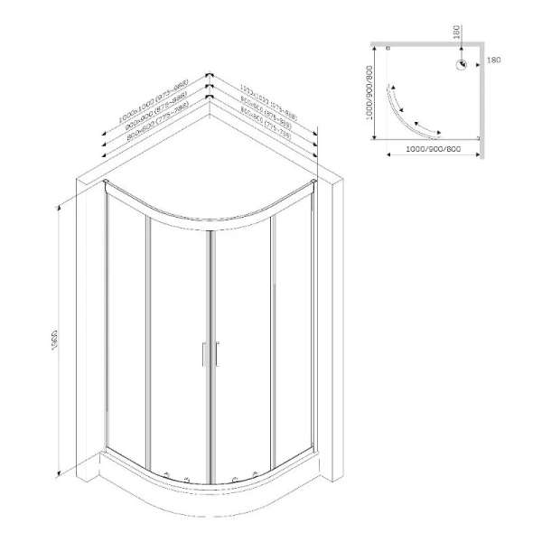 Душевой уголок Am.Pm Tender 90x90 см профиль хром, стекло прозрачное, полукруглые, четверть круга - фото 2