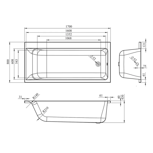 Ванна акриловая Lavinia Boho Catani 170x80 см правая, белые - фото 8