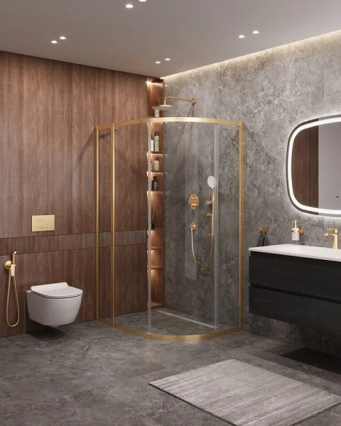 Душевой уголок Cezares Molveno 120х90 см прозрачное стекло профиль золото, современные, hi-tech - фото 3