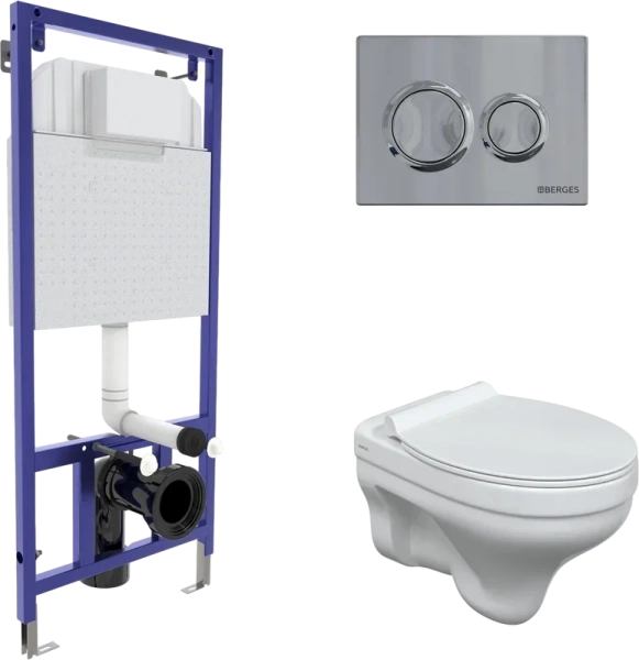Унитаз с инсталляцией BERGES Albit S кнопка хром - фото 1