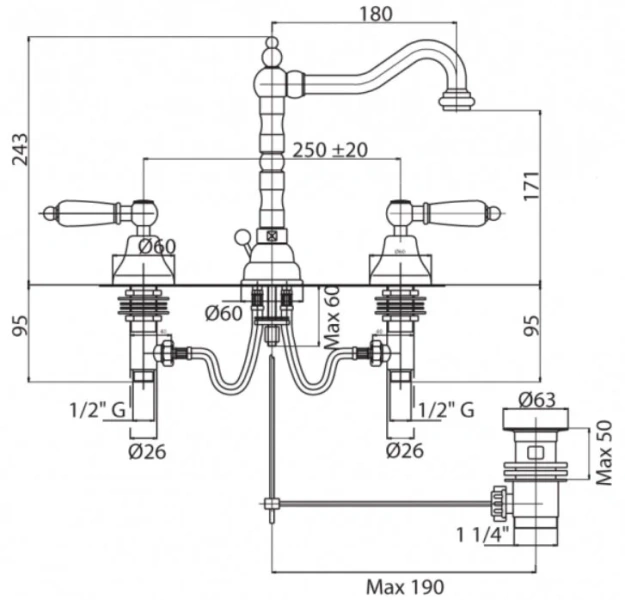 Смеситель для раковины Cezares Nostalgia золото 24 карат, классические, ретро - фото 3