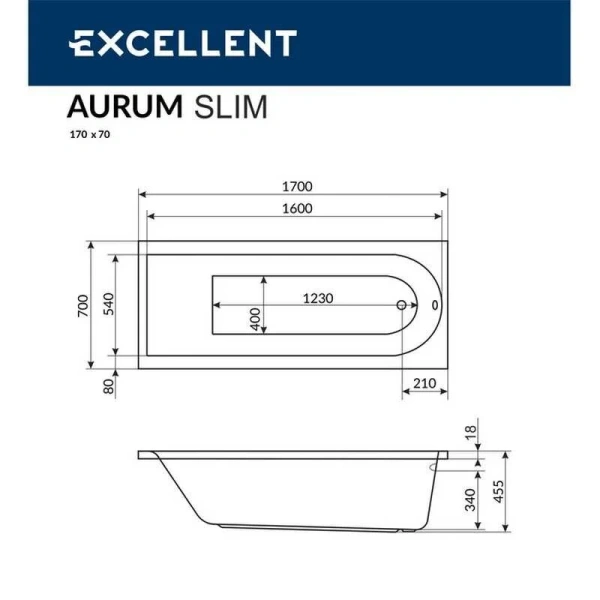 Ванна гидромассажная Excellent Aurum Slim Hydro+ 170 x 70 см, WAEX.AUR17S.HYDRO+.CR - фото 3