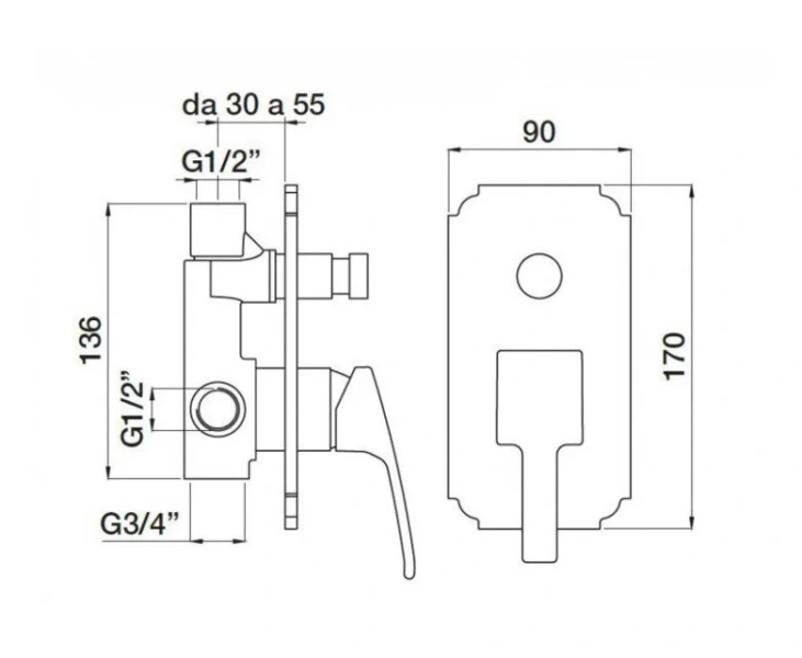 Смеситель для душа Cezares OLIMP-VDIM с внутренней частью - фото 2