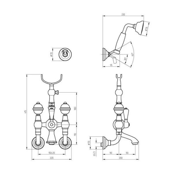 Смеситель для ванны Migliore Cristalia настенный - фото 2