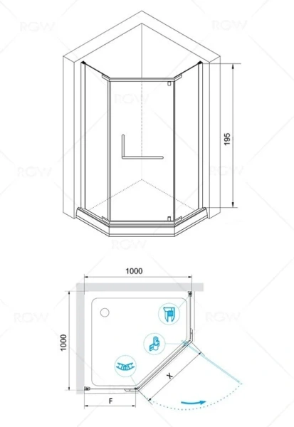 Душевой уголок RGW Hotel HO-081B 100х100 см стекло матовое-сатинат, профиль черный, многоугольные - фото 2