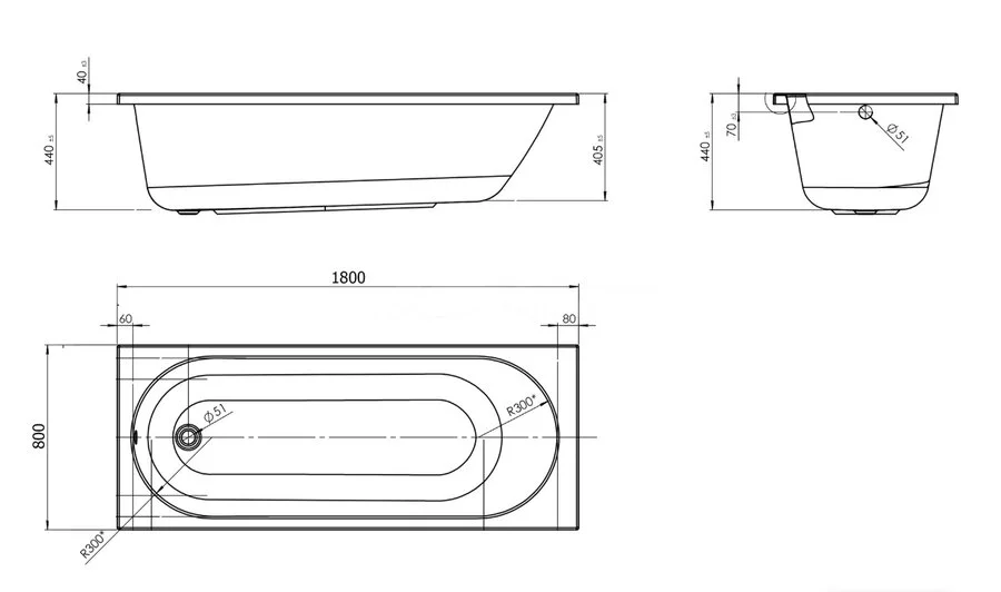 Ванна акриловая 1Marka Vesper 01весп1880, 180 x 80 см, белый - фото 2