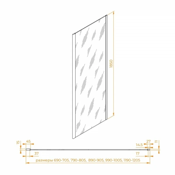 Душевая перегородка RGW Z-050-1B 80 см профиль черный, стекло прозрачное - фото 2