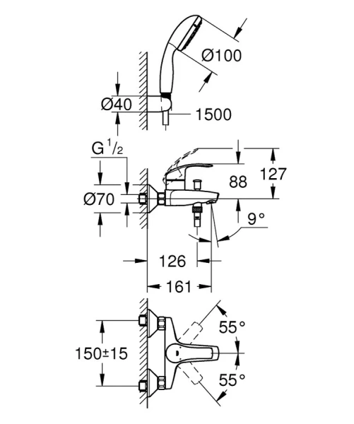 Смеситель для ванны c душевым набором Grohe Eurosmart 3330220A - фото 2