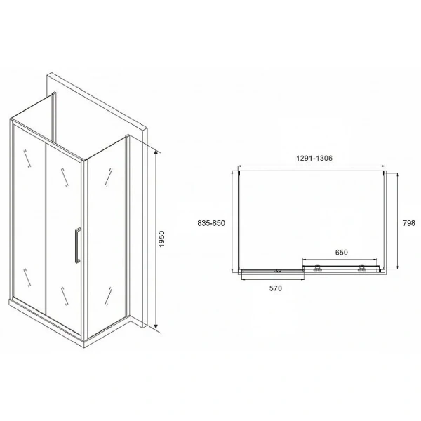Душевой уголок Abber Schwarzer Diamant 130х85 см профиль хром, стекло матовое, прямоугольные - фото 2