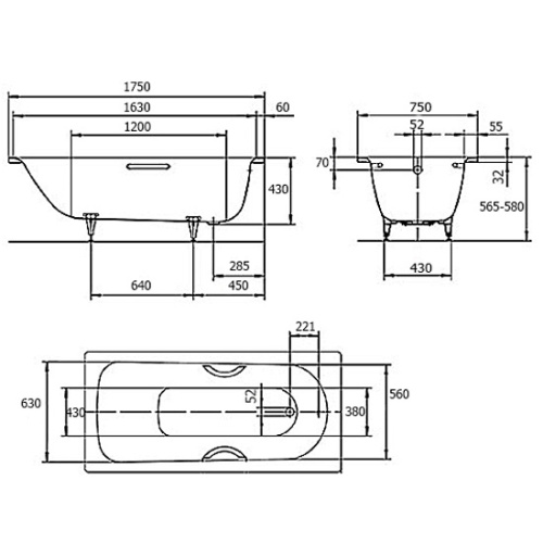 Ванна стальная Kaldewei Saniform Plus mod. 374 175х75 см белая, современныe, hi-tech - фото 3