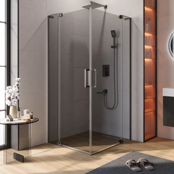 Душевой уголок Cezares Slider 110х80 см стекло серое профиль оружейная сталь - фото 1