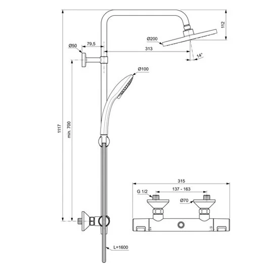 Душевая стойка Ideal Standard Ceratherm T25 с термостатом - фото 2