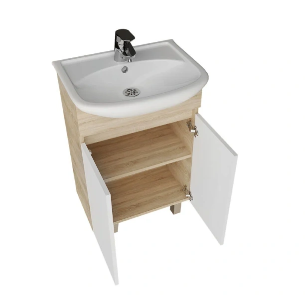 Тумба под раковину напольная Grossman Поло 51 см дуб сонома/белая, современная, hi-tech - фото 3