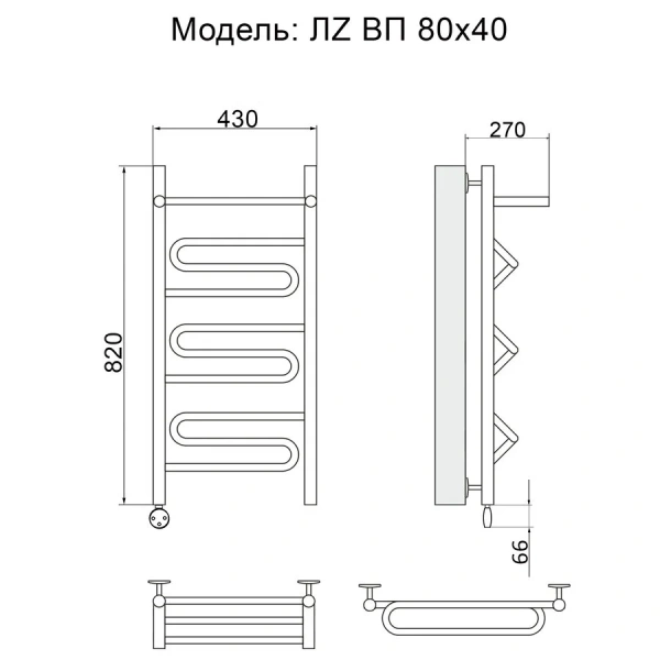 Полотенцесушитель электрический Ника Curve 80х40 см левый, современные, hi-tech - фото 2