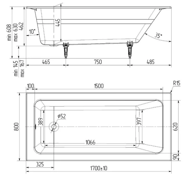Ванна чугунная Creto Strong, 25-1178, 170 х 80 см, белая, современныe, hi-tech - фото 3