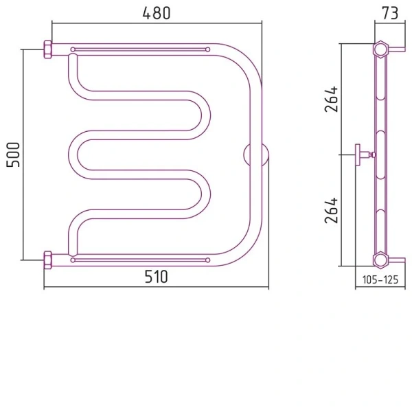 Полотенцесушитель водяной Сунержа Лира+ 50х50 см без покрытия, современные, hi-tech - фото 2
