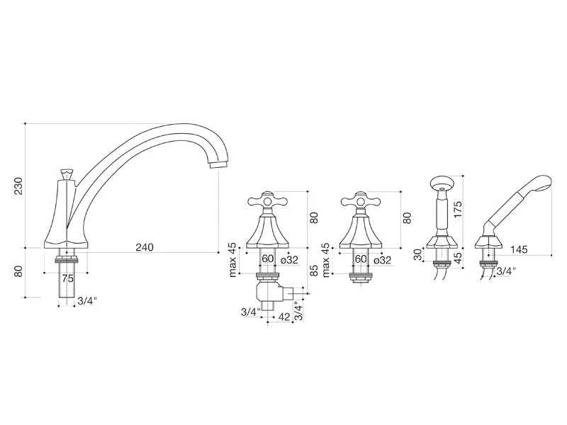 Ванна из искусственного камня Migliore Impero Podium 180х87 см фурнитура бронза - фото 2