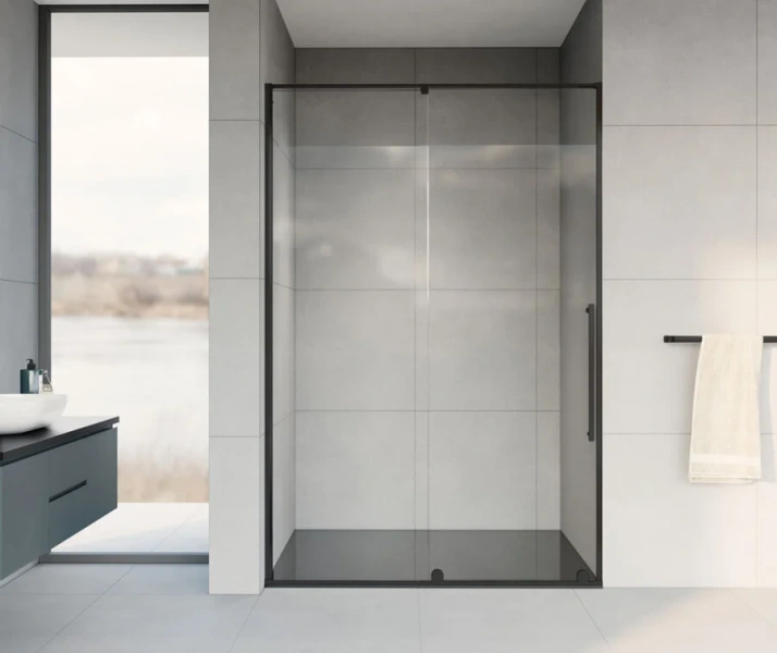 Душевая дверь в нишу Vincea Arno 120 см профиль черный, стекло прозрачное, современные, hi-tech - фото 2