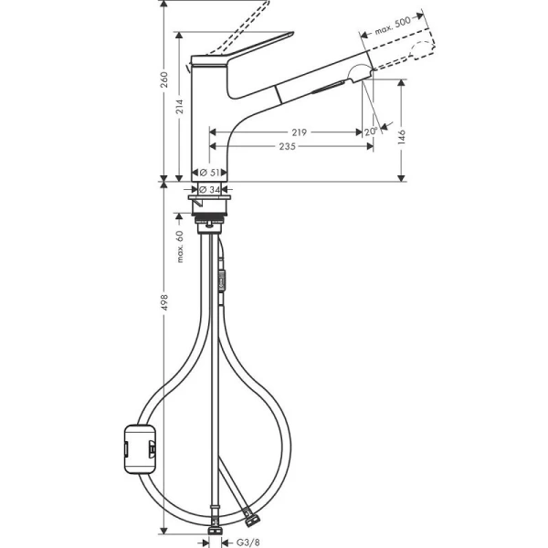 Смеситель для кухни Hansgrohe Zesis M33 черный матовый, для кухни - фото 2