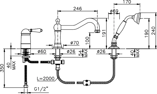 Смеситель для ванны, хром, Nicolazzi Cinquanta, для ванны - фото 2
