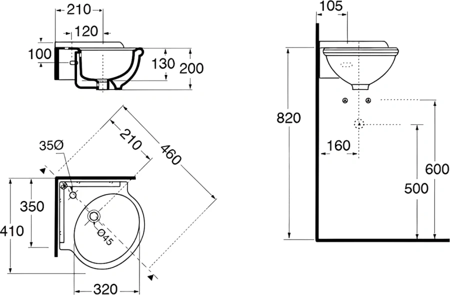 Раковина Azzurra Jubilaeum 41 см угловая, подвесные, угловые - фото 3