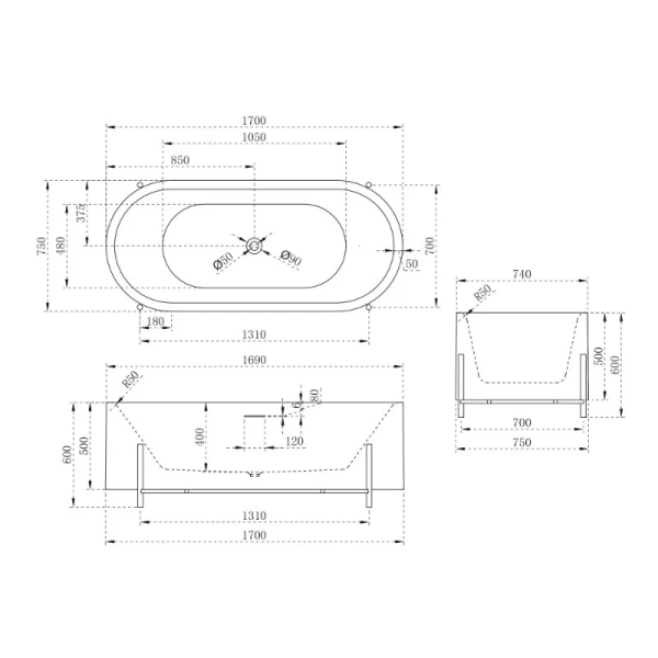 Ванна акриловая Abber 170x75 см отдельностоящая, акриловые - фото 2
