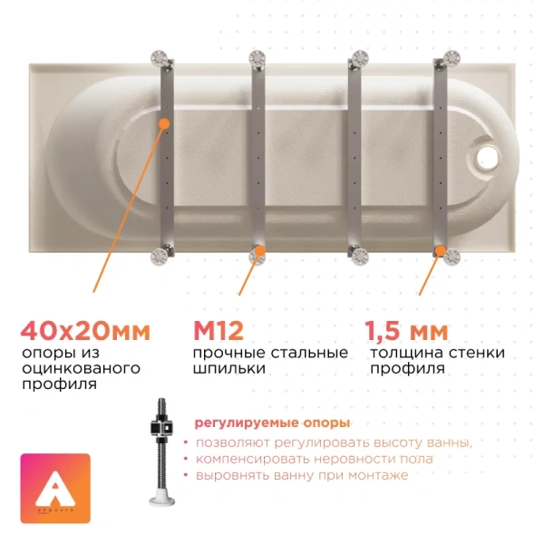 Ванна акриловая Радомир Виктория лайт Ангосто 1-01-0-0-8-261, 180 x 70 см, белый, прямоугольные - фото 5