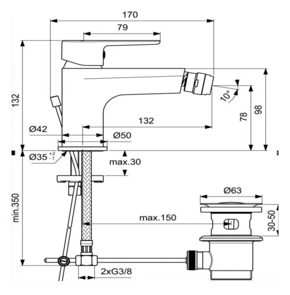 Смеситель для биде Ideal Standard Sesia с донным клапаном, хром - фото 2