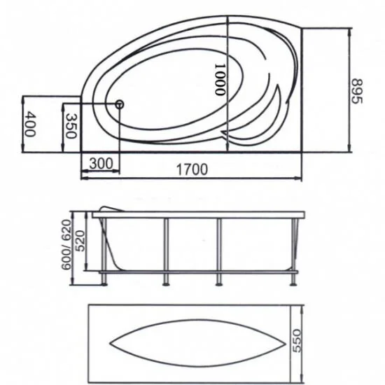 Ванна акриловая 1MarKa Julianna, 170 х 100 см, асимметричная, цвет белый, левая/правая, 01дж1410л/п - фото 2