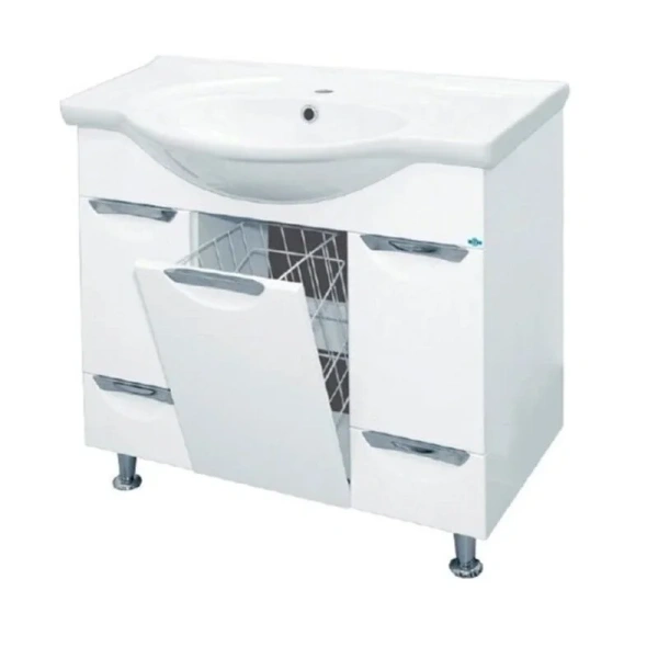 Тумба под раковину напольная Misty Орхидея 75 см с бельевой корзиной