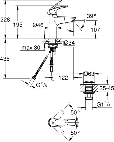 Смеситель для раковины Grohe Eurosmart хром, однорычажные, двухрычажные - фото 8