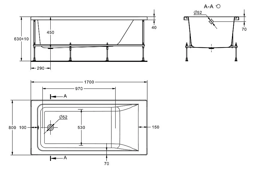Ванна акриловая Roca Easy ZRU9307624, 170 x 80 см, белый - фото 4